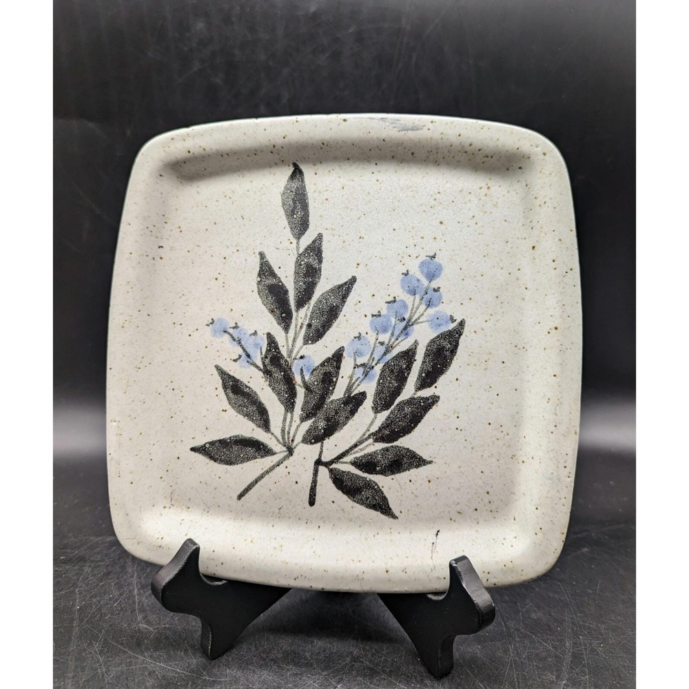 Handmade Art Pottery‎ Square Floral Tray Plate Ceramic Grey 7.75"